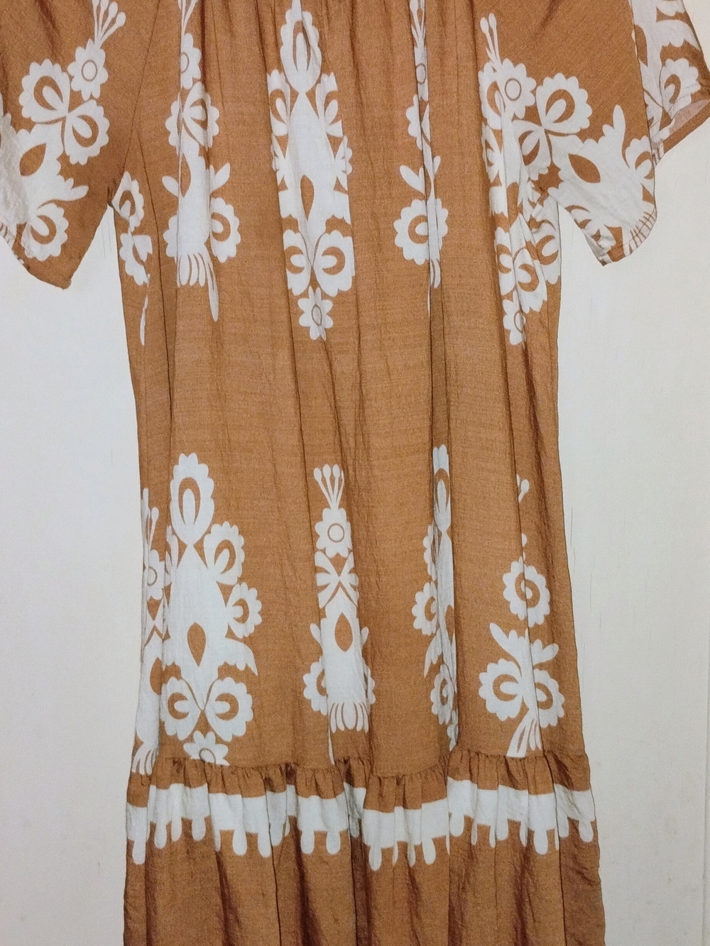 Women’s Mini Dress in Tan with White Floral Print